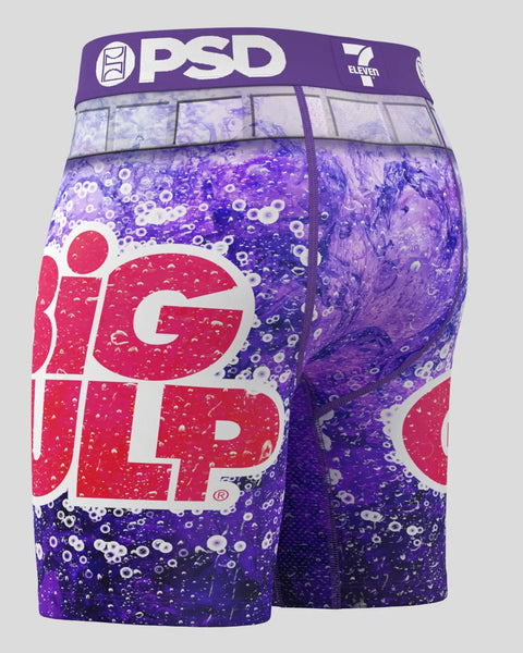 PSD underwear with purple Big Gulp graphic and condensation droplets design.